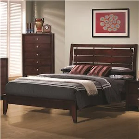 Queen Platform Style Bed with Cut-Out Headboard Design